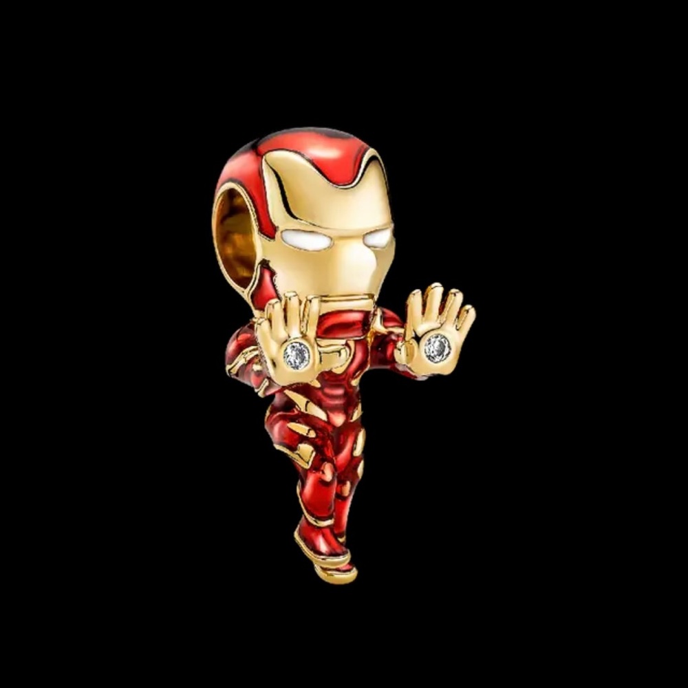 Gold and Red Superhero Charm Bead Bracelet Accent